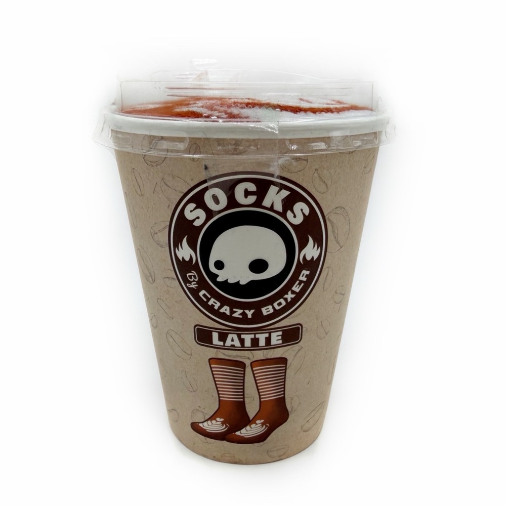 Crazy Boxer Latte Crew Socks Mens Womens Fun Gift Novelty Coffee Cup Brown White